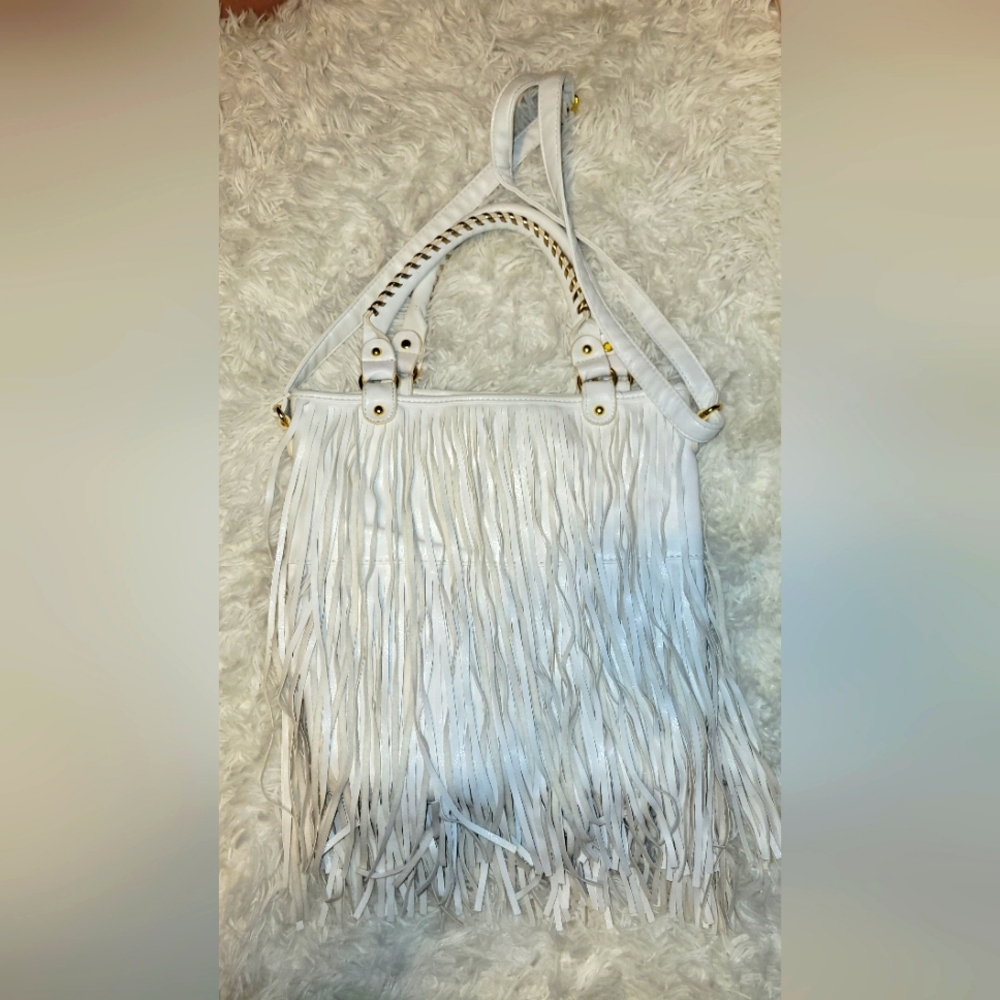 Rue 21 White and Gold Fringe Crossbody Bag